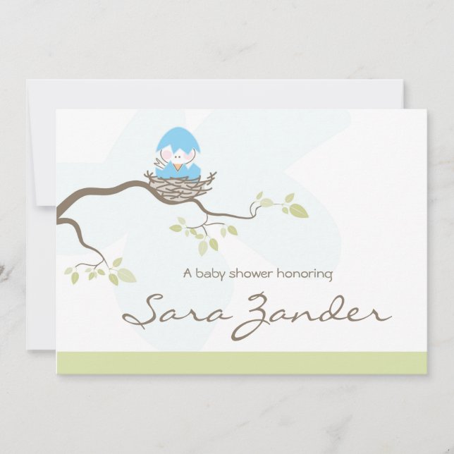 Invitación Baby Shower - Pájaro bebé azul (Anverso)