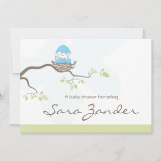 Invitación Baby Shower - Pájaro bebé azul