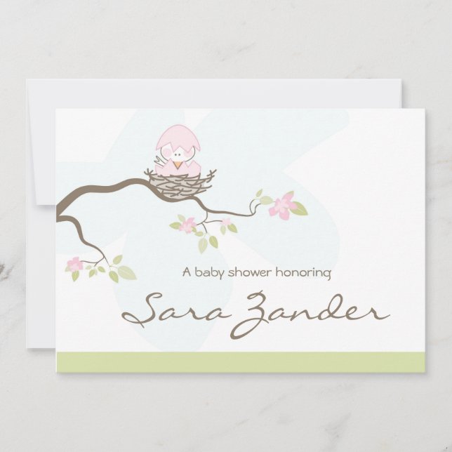 Invitación Baby Shower - Pájaro bebé rosado (Anverso)