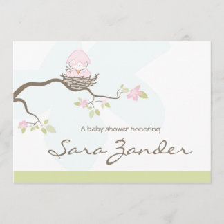 Invitación Baby Shower - Pájaro bebé rosado