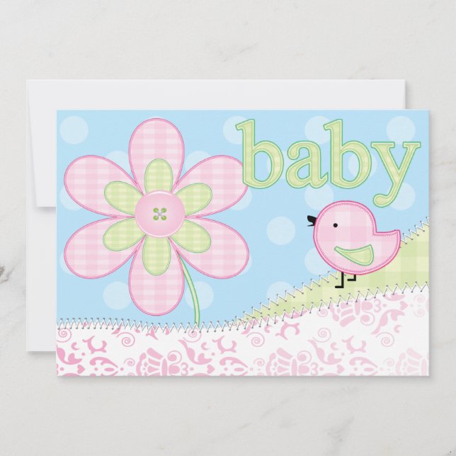 Invitación Baby Shower - Pájaro bebé rosado (Anverso)