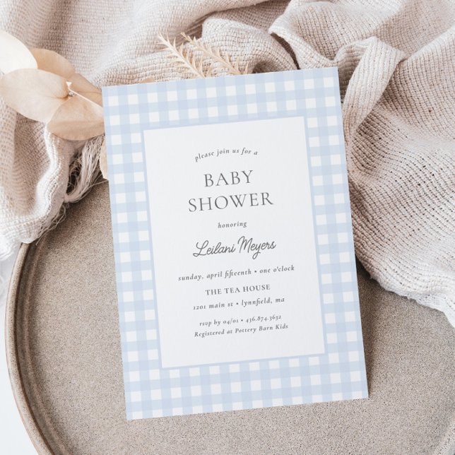 Invitación Baby Shower Pale Blue Gingham Classic Boys (Subido por el creador)