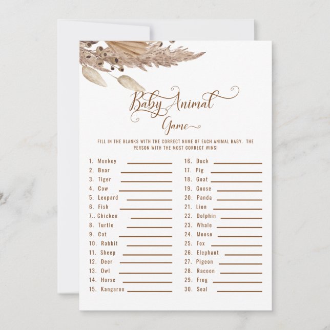 Invitación Baby Shower Pampas Baby Animal Game II (Anverso)