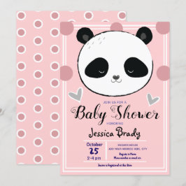 Invitación Baby Shower Panda Face y puntos rosados de polka