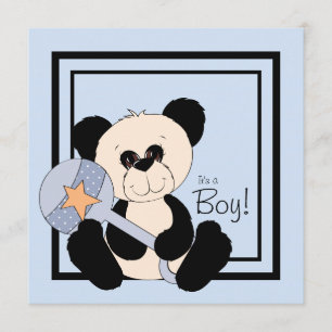 Invitación Baby Shower Panda negro y azul
