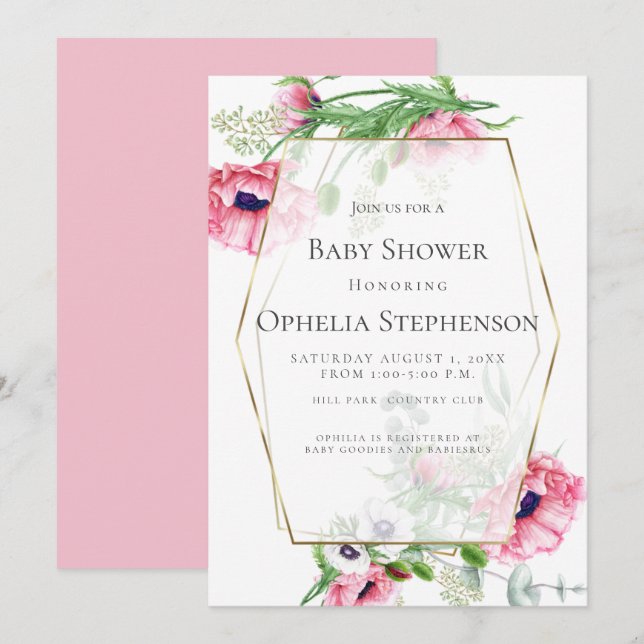 Invitación BABY SHOWER | Papas acuáticas rosas (Anverso / Reverso)