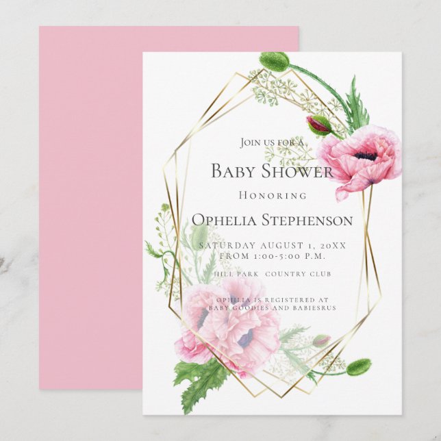 Invitación BABY SHOWER | Papas rosadas (Anverso / Reverso)