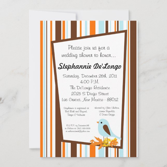Invitación Baby Shower para animales de aves silve (Anverso)