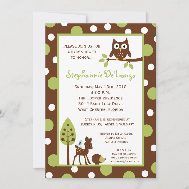 Invitación Baby Shower para animales de bosque de  (Anverso)
