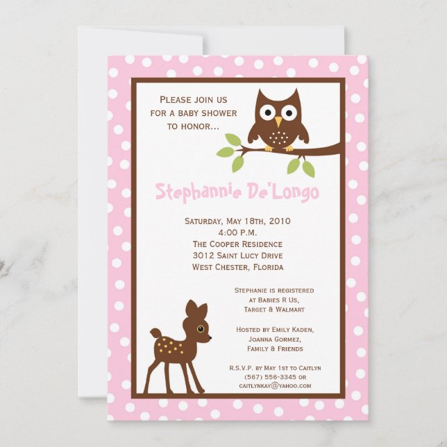 Invitación Baby Shower para animales de bosque de  (Anverso)