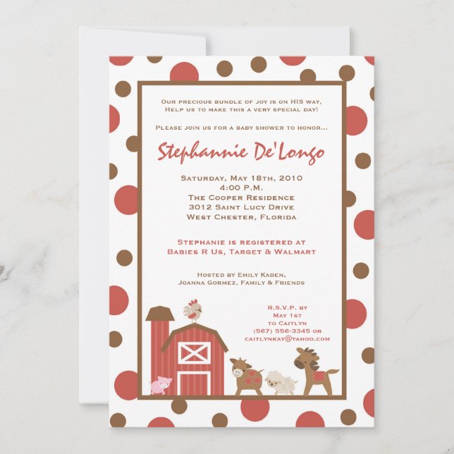 Invitación Baby Shower para animales de la granja  (Anverso)