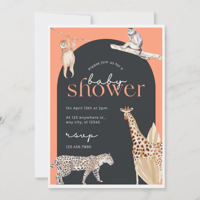 Invitación Baby Shower para animales de la jungla  (Anverso)