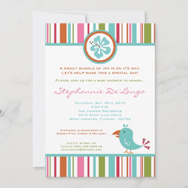 Invitación Baby Shower para aves tropicales Toucan (Anverso)