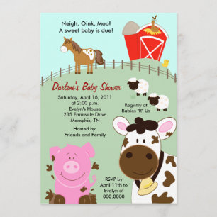 Invitación Baby Shower para bebés de granja 5x7