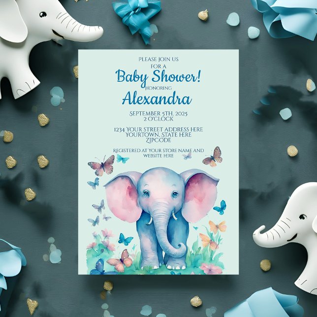 Invitación Baby Shower para bebés elefantes rosados (Subido por el creador)