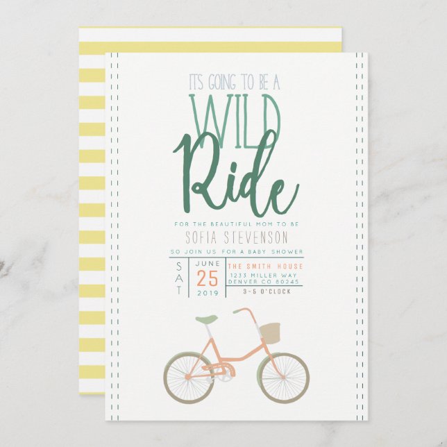 Invitación Baby Shower para bicicleta retro (Anverso / Reverso)