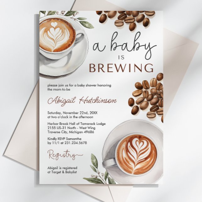 Invitación Baby Shower para café - se está preparando un bebé (Coffee Baby Shower - a Baby is Brewing Gender Neutral Baby Shower Invitation)