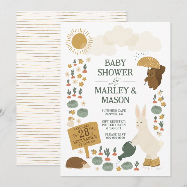 Invitación Baby Shower para conejito de ducha de p (Anverso / Reverso)