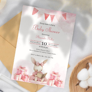 Invitación Baby Shower para conejito rosa