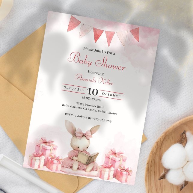 Invitación Baby Shower para conejito rosa (Subido por el creador)
