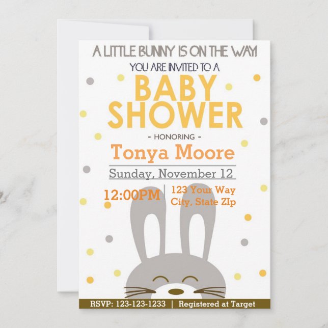 Invitación Baby Shower para conejitos neutros de g (Anverso)