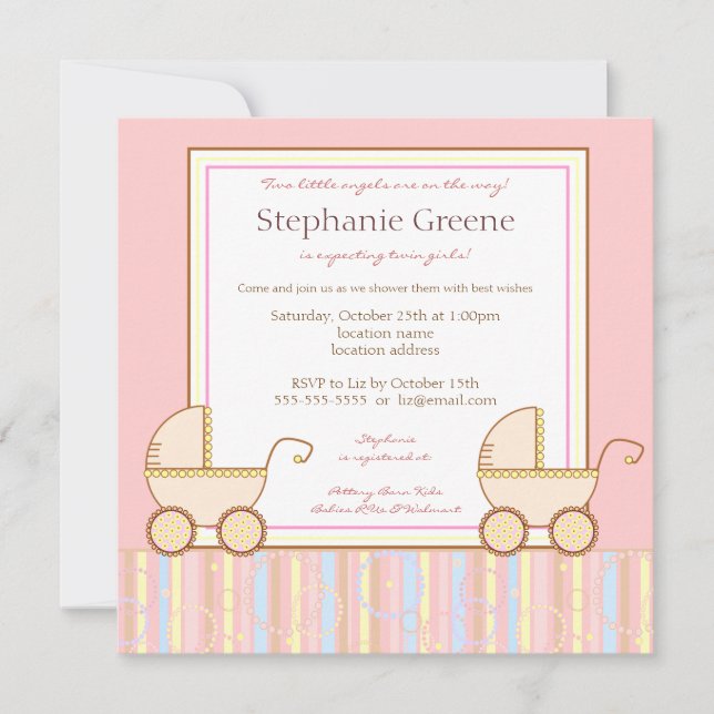 Invitación Baby Shower para doble portadora Chica  (Anverso)