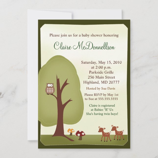 Invitación Baby Shower para el bosque de bosques d (Anverso)