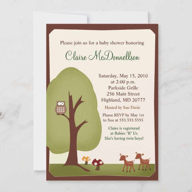 Invitación Baby Shower para el bosque de bosques d (Anverso)