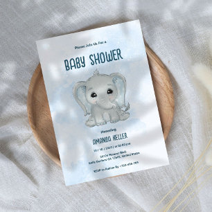 Invitación Baby Shower para el Elefante Bebé Azul