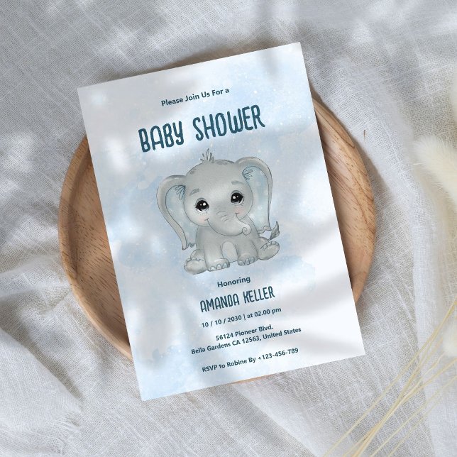 Invitación Baby Shower para el Elefante Bebé Azul (Subido por el creador)