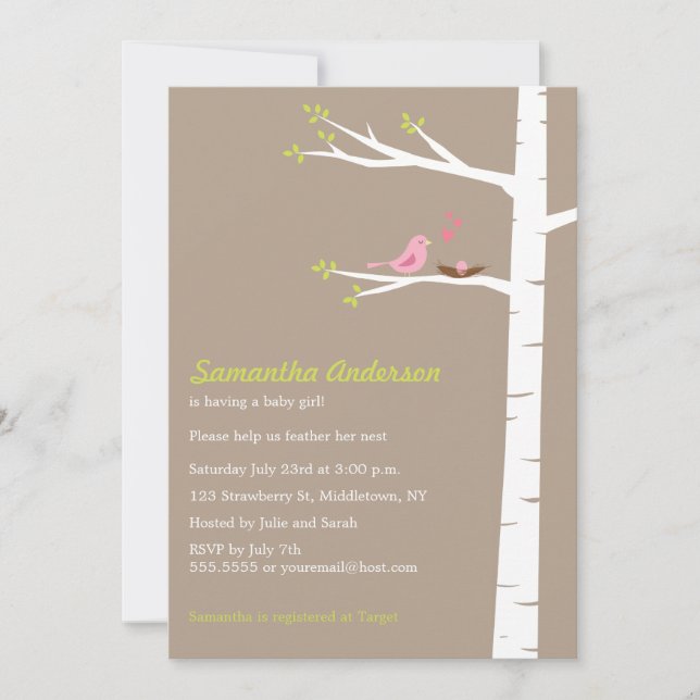 Invitación Baby Shower para el nacimiento de aves  (Anverso)
