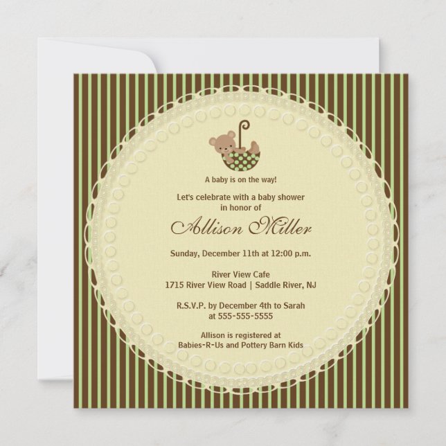 Invitación Baby Shower para el paraguas del oso du (Anverso)
