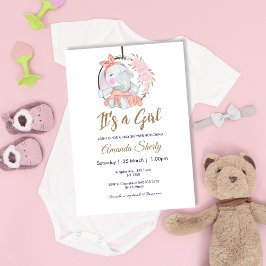 Invitación Baby Shower para elefante Chica rosa du