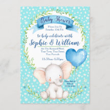 Invitación Baby Shower para elefante color agua