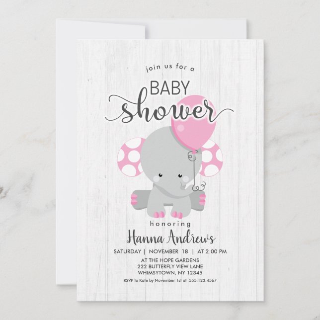 Invitación Baby Shower para Elefante Rosa de Mader (Anverso)