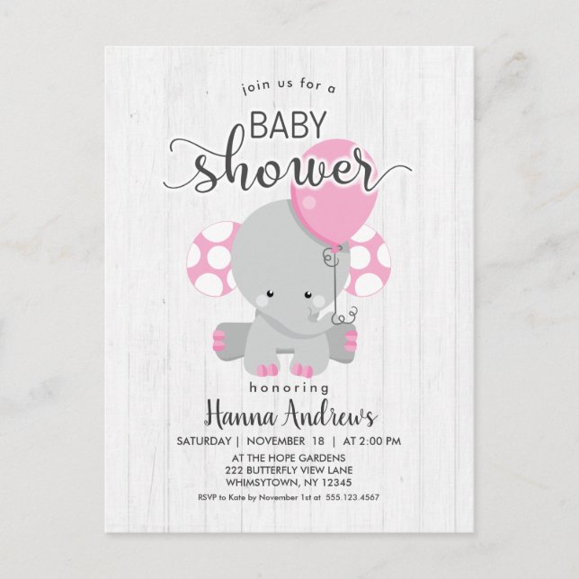 Invitación Baby Shower para Elefante Rosa de Mader (Anverso)