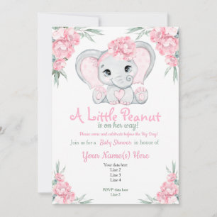 Invitación Baby Shower para Elefante Rosa Girly Fl