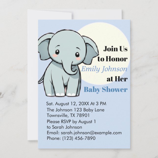 Invitación Baby Shower para elefantes adorables en (Anverso)