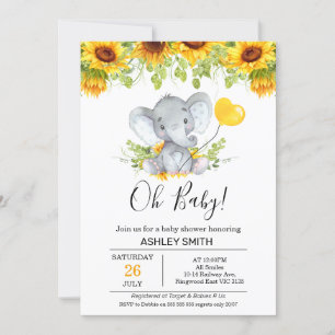 Invitación Baby Shower para elefantes amarillos