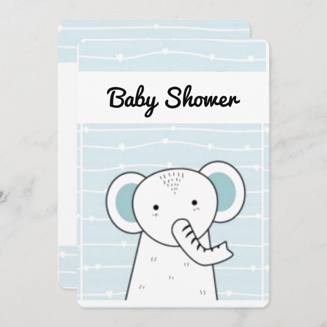 Invitación Baby Shower para elefantes azules (Anverso / Reverso)