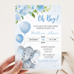 Invitación Baby Shower para elefantes azules