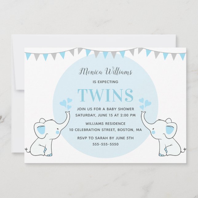 Invitación Baby Shower para elefantes azules | Baby Shower de (Anverso)