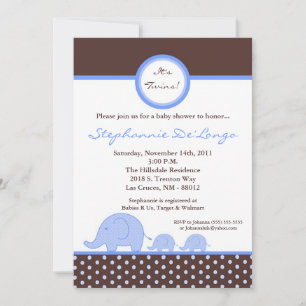Invitación Baby Shower para elefantes azules TWINS