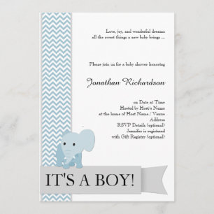 Invitación Baby Shower para elefantes de chevron a