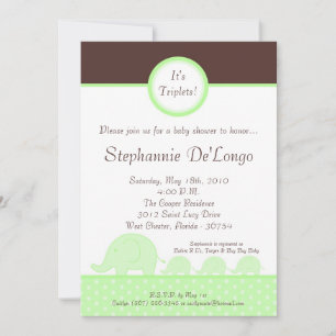 Invitación Baby Shower para elefantes de trillizos