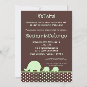Invitación Baby Shower para elefantes gemelos verd