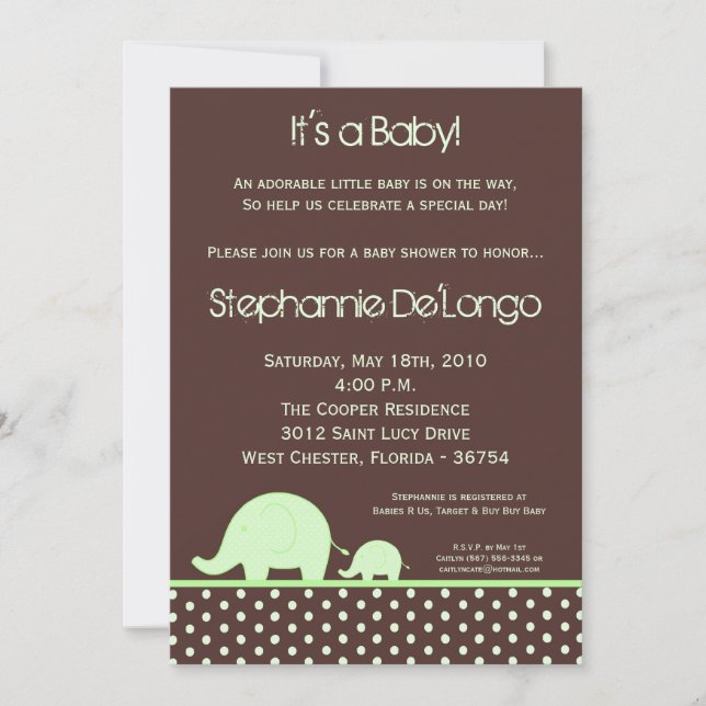 Invitación Baby Shower para elefantes Neut Mod ver (Anverso)