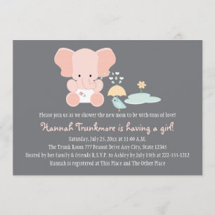 Invitación Baby Shower para elefantes rosados