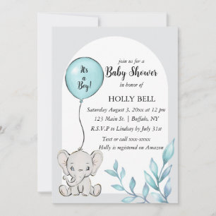 Invitación Baby Shower para Elephant de color azul