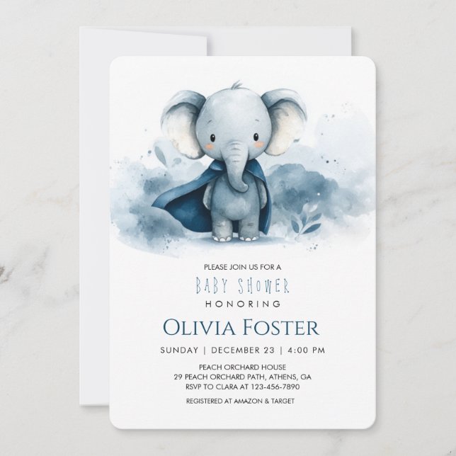 Invitación Baby Shower para Elephant de Superhéroe (Anverso)